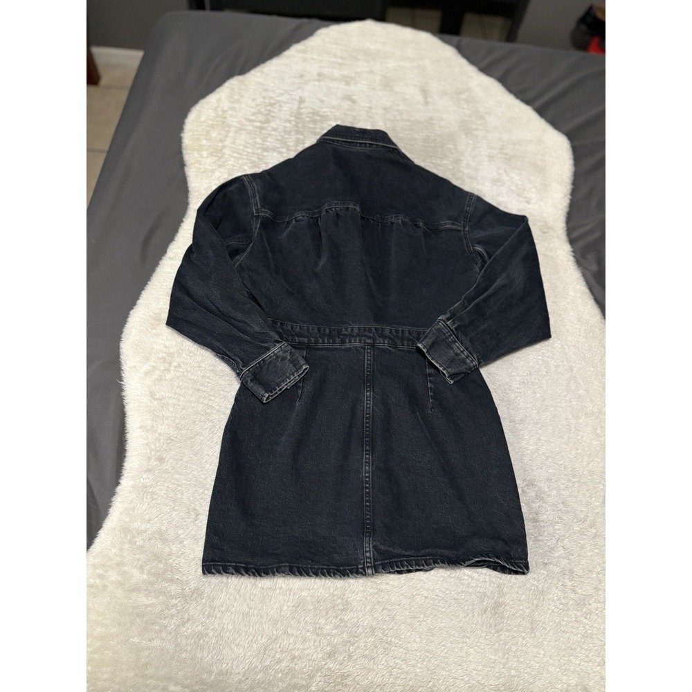 Zara Women's Black Mini Denim Button Dress Faded Size Medium - Picture 2 of 10